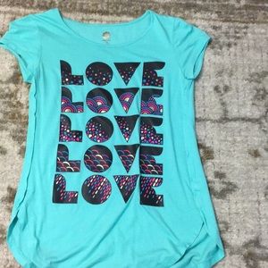 Total girl teal short sleeve love shirt